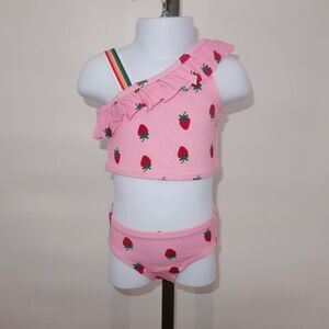 NEW Hanna Andersson Pink Strawberry Ruffle Tankini Swimsuit Size 80 18-24 months
